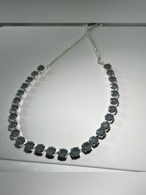 Hand Crafted Silver-Tone Necklace with Light Blue Crystals